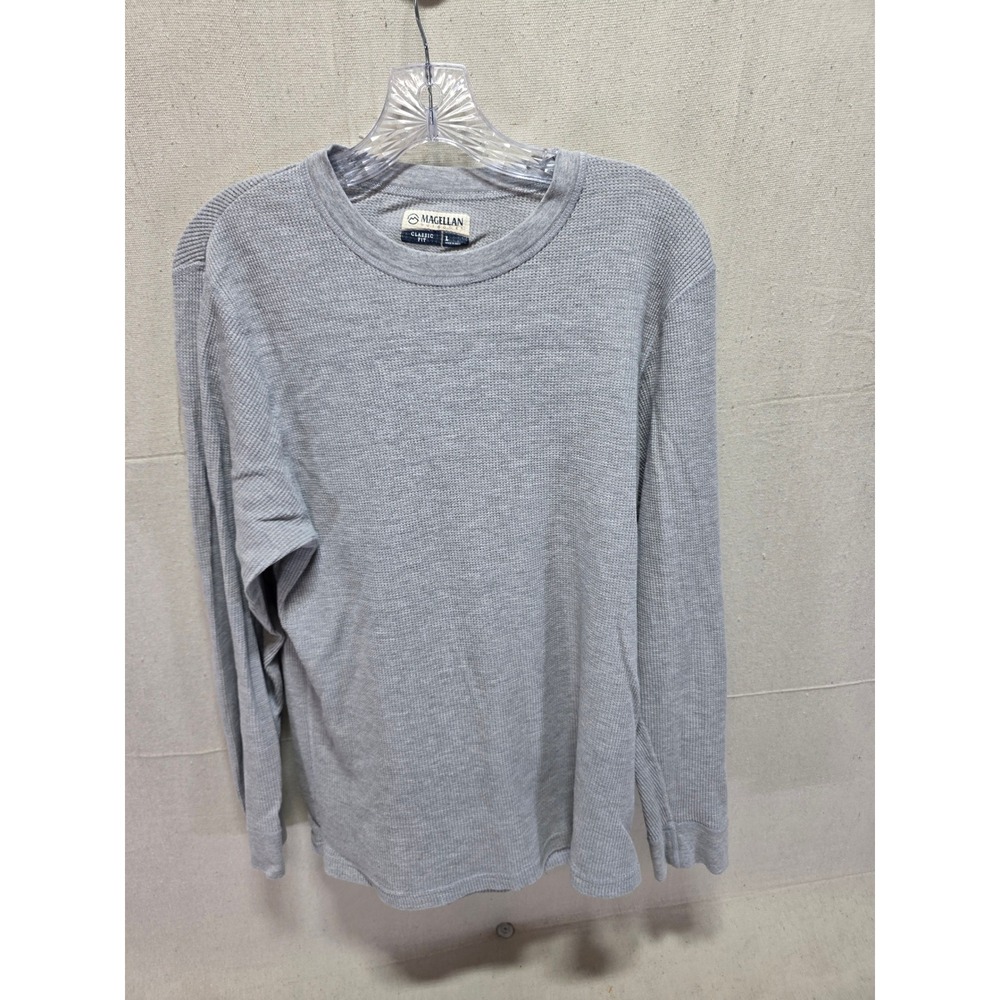 Magellan Outdoors Mens Gray Waffle Knit Thermal Long Sleeve Shirt Classic Fit L